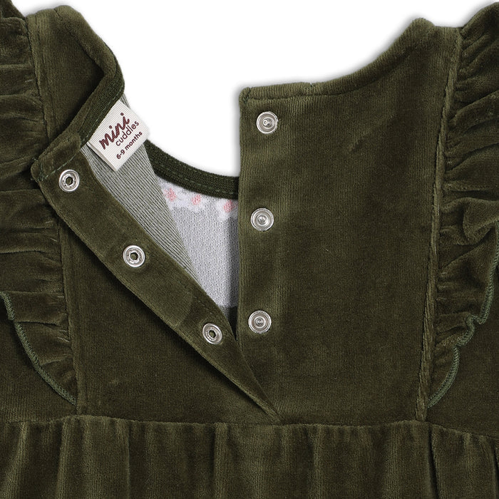 Baby girl floral embroidered dungaree 3pc set,green