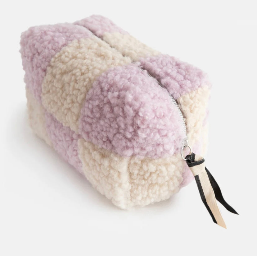 LILAC CHECK BORG CUBE COSMETICS BAG