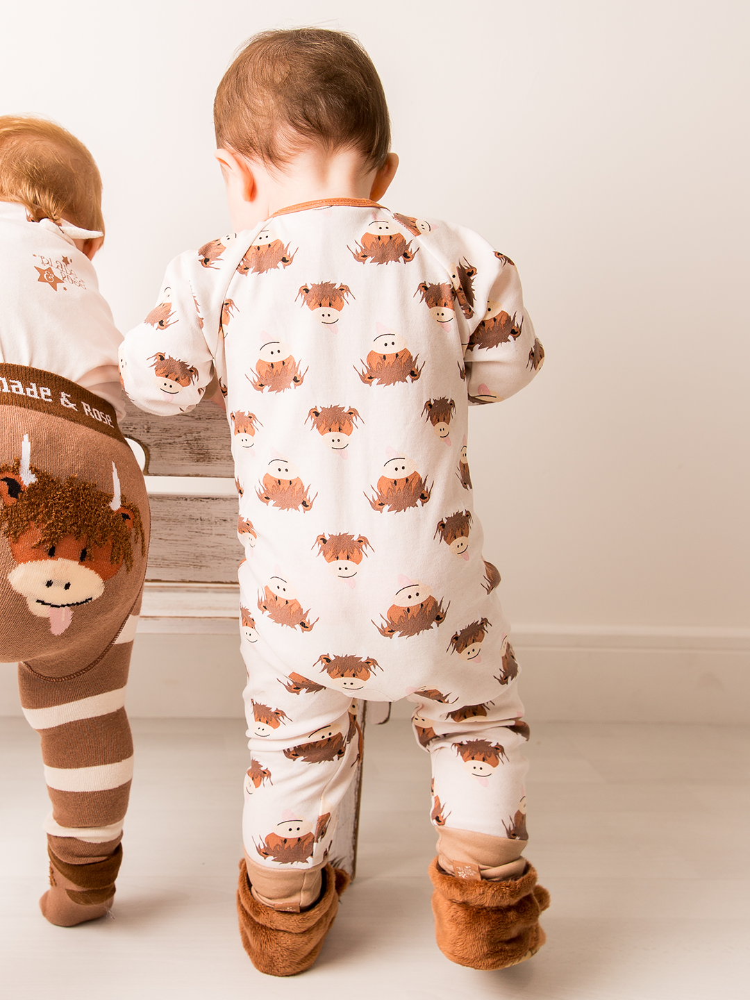 Neutral Hamish Highland Cow Zip-Up Romper: 3-6 Months