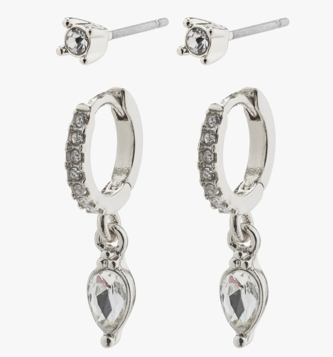 ELZA CRYSTAL EARRINGS 2-IN-1 SET SILVER PLATED