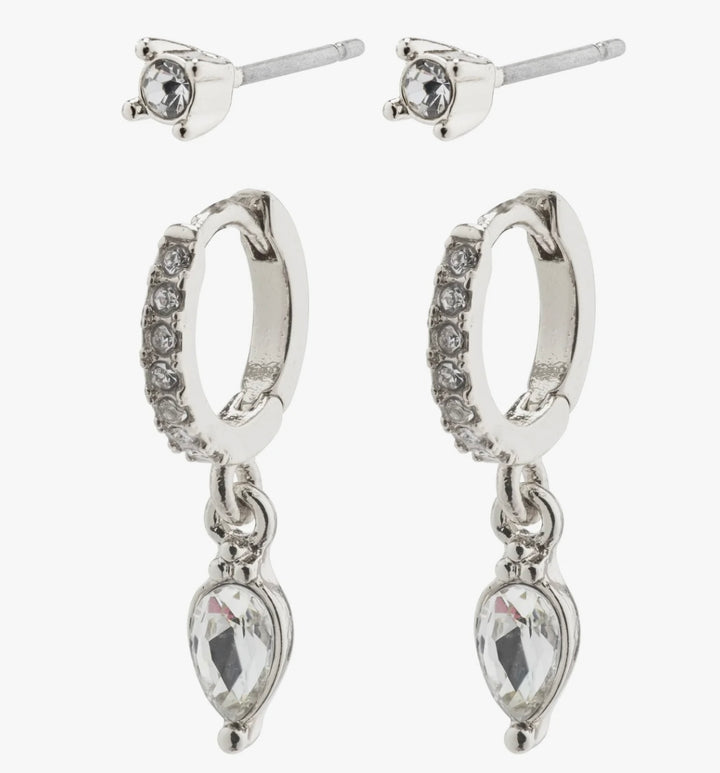 ELZA CRYSTAL EARRINGS 2-IN-1 SET SILVER PLATED