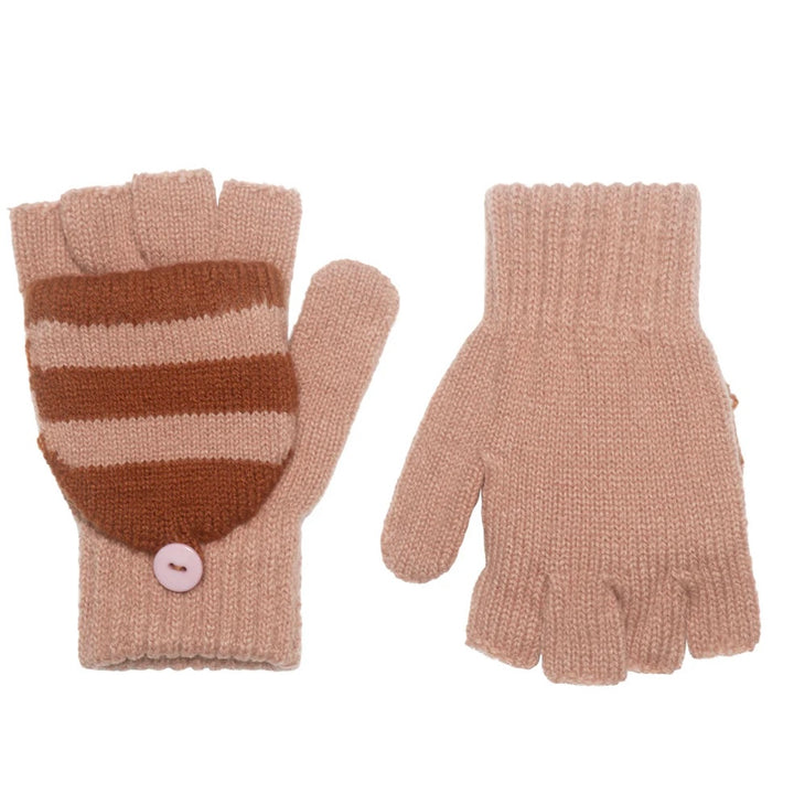 COSY STRIPED KNITTED GLOVES PINK