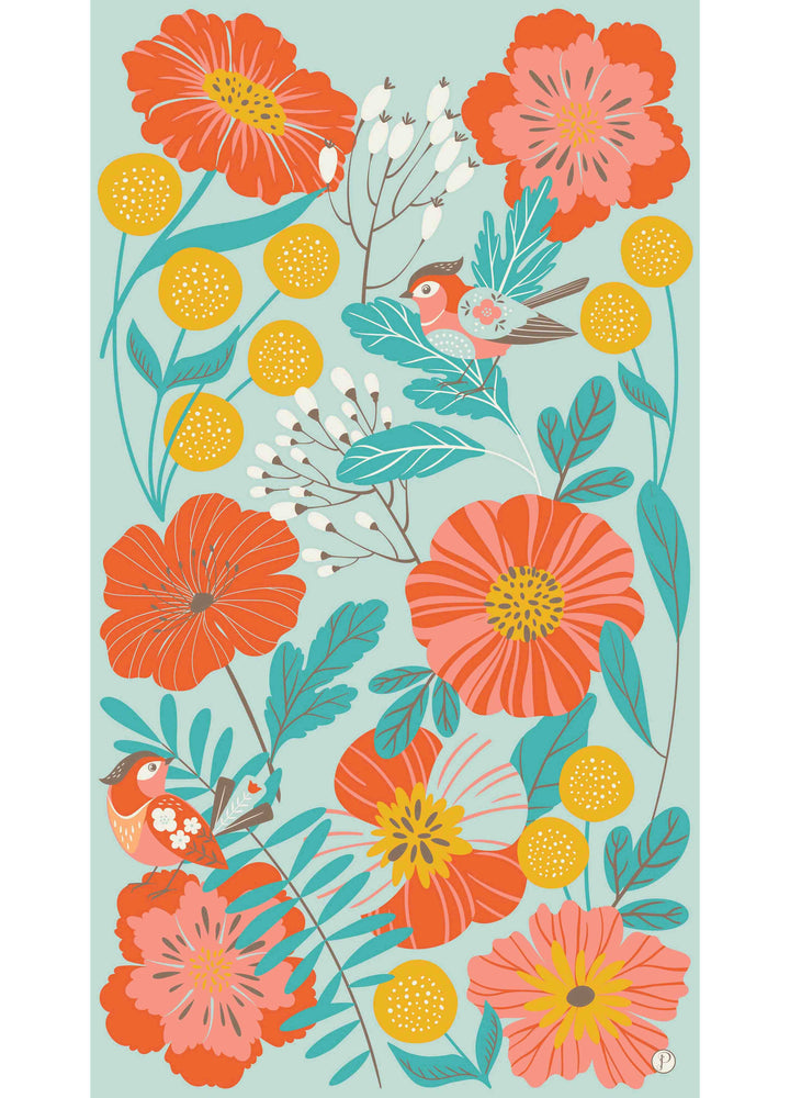 Print Scarf - Lovebirds in a Poppy Field