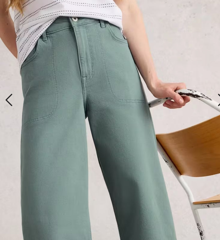 TIA WIDE LEG CROP JEAN MID BLUE