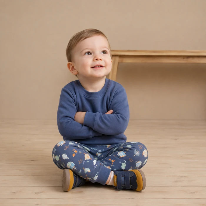 Baby boys animal print top and blue bottoms