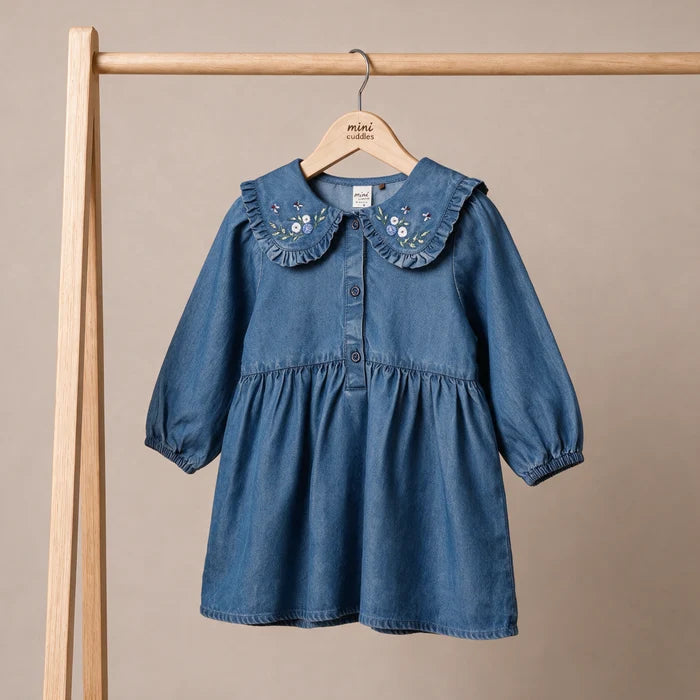 baby girls floral embroided dress medium wash