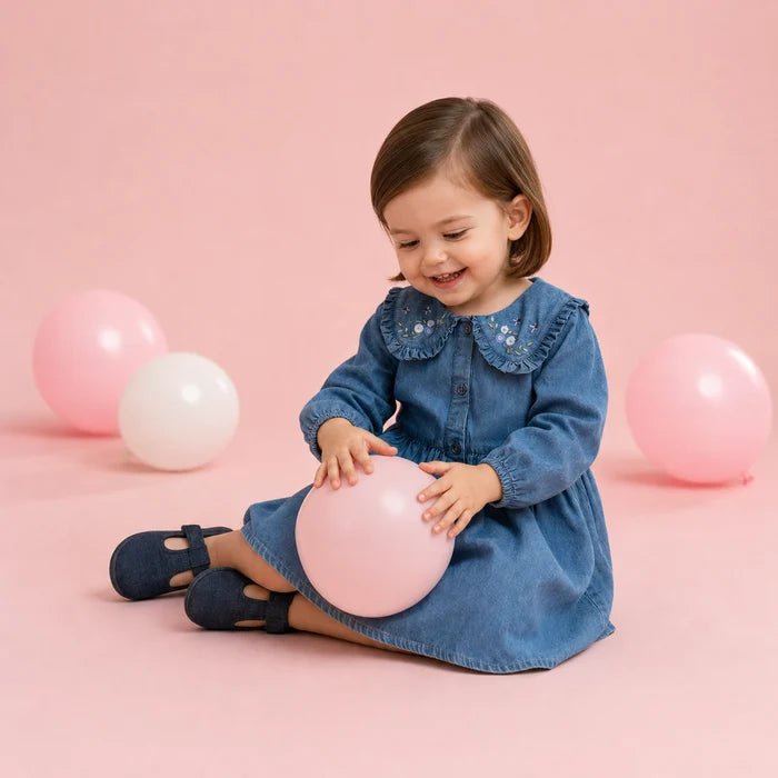 baby girls floral embroided dress medium wash