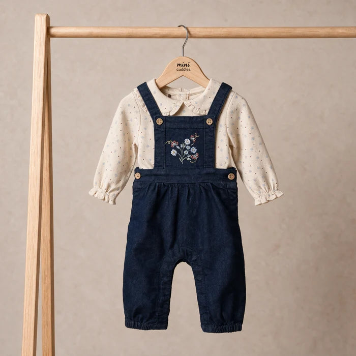 Baby girls Floral embroidered dungaree set,dark wash
