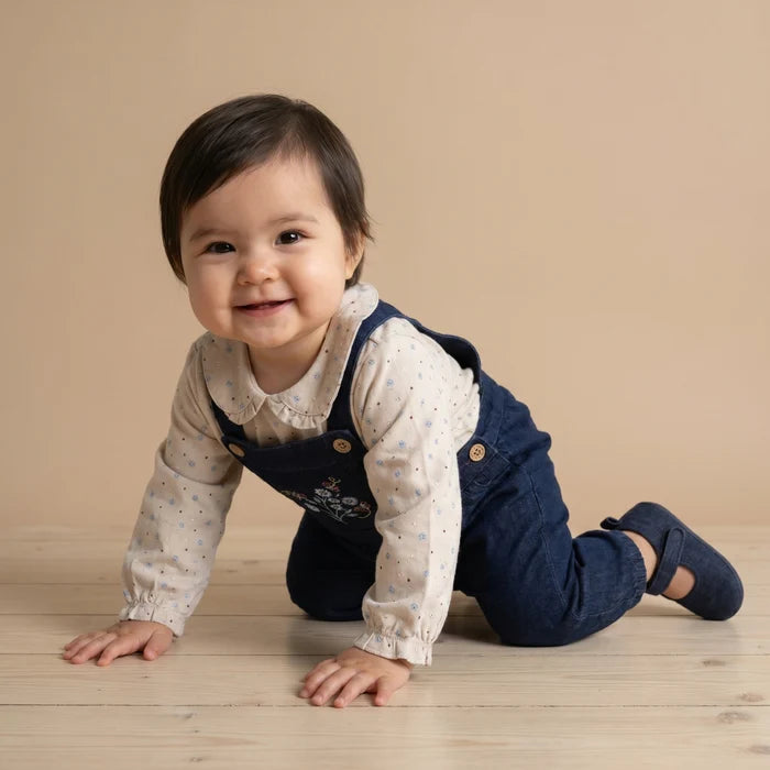 Baby girls Floral embroidered dungaree set,dark wash