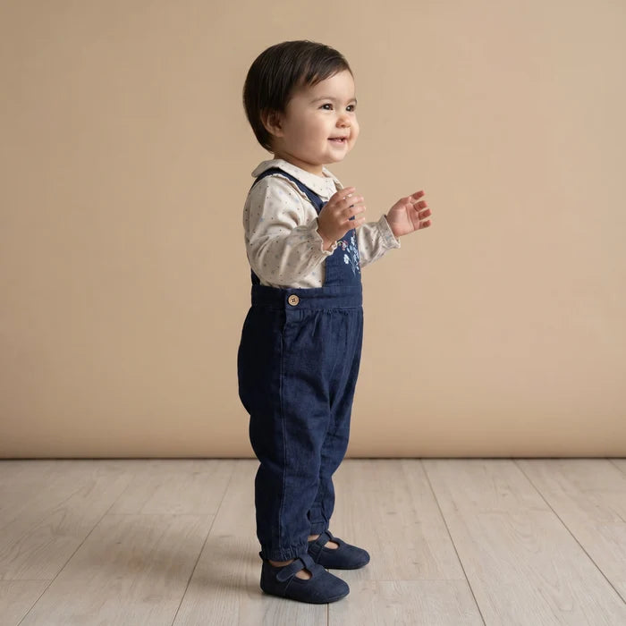 Baby girls Floral embroidered dungaree set,dark wash