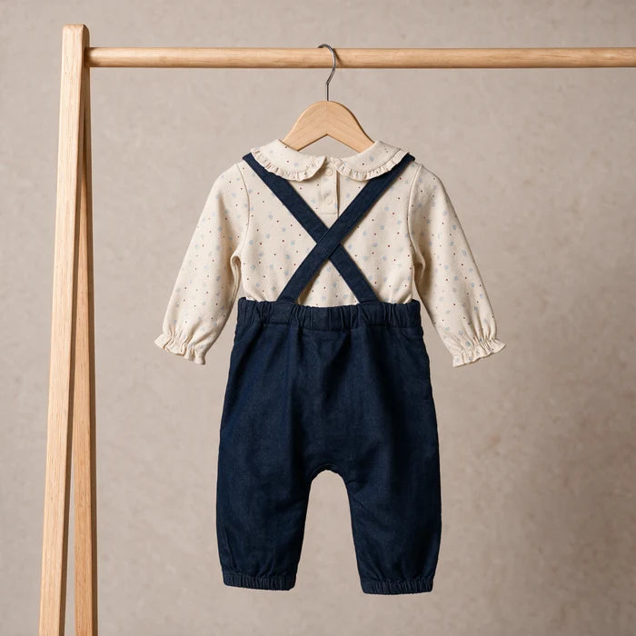 Baby girls Floral embroidered dungaree set,dark wash