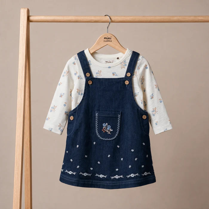 Baby girls Floral embroidered pinny set,dark wash