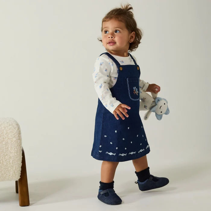 Baby girls Floral embroidered pinny set,dark wash