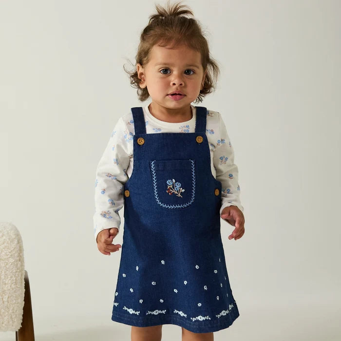 Baby girls Floral embroidered pinny set,dark wash