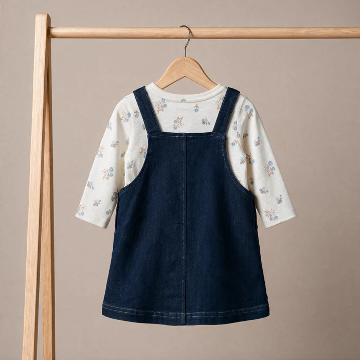 Baby girls Floral embroidered pinny set,dark wash