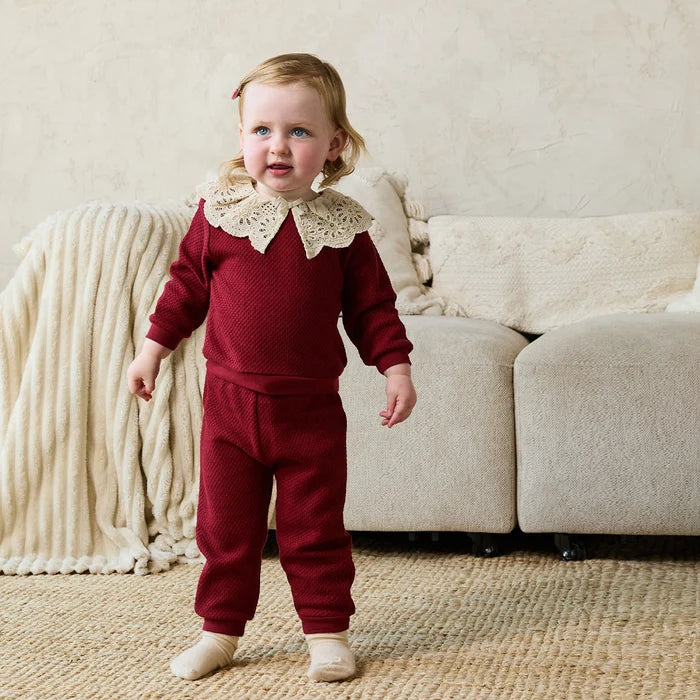 Baby girls lace detailing top and bottom,maroon