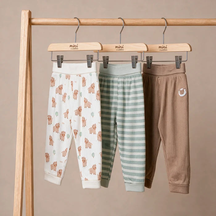 Baby Unisex Farm Print & Striped pack of 3 Joggers