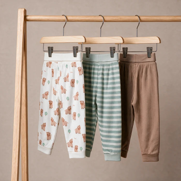 Baby Unisex Farm Print & Striped pack of 3 Joggers