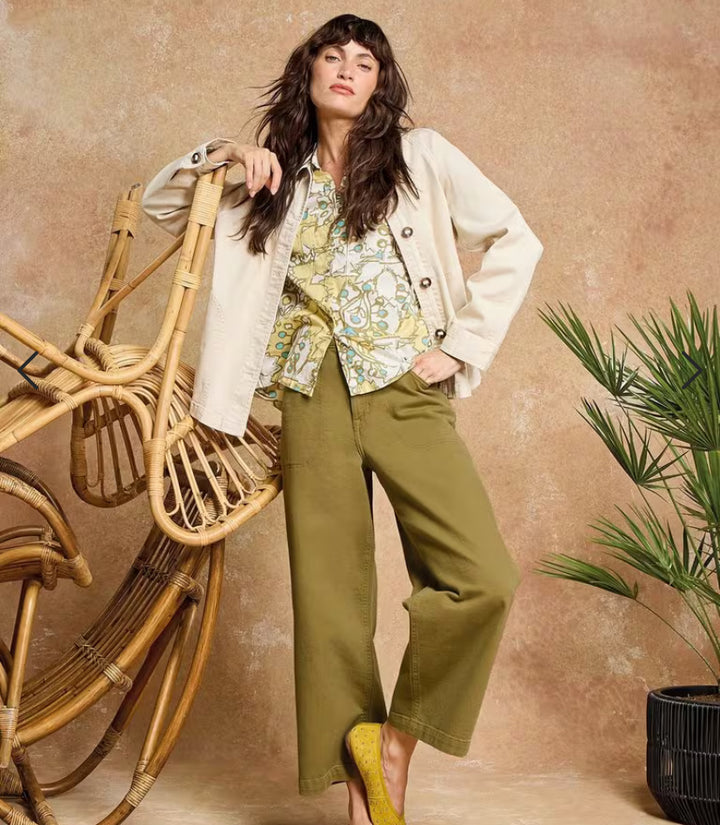 TIA WIDE LEG CROP JEAN KHAKI GREEN