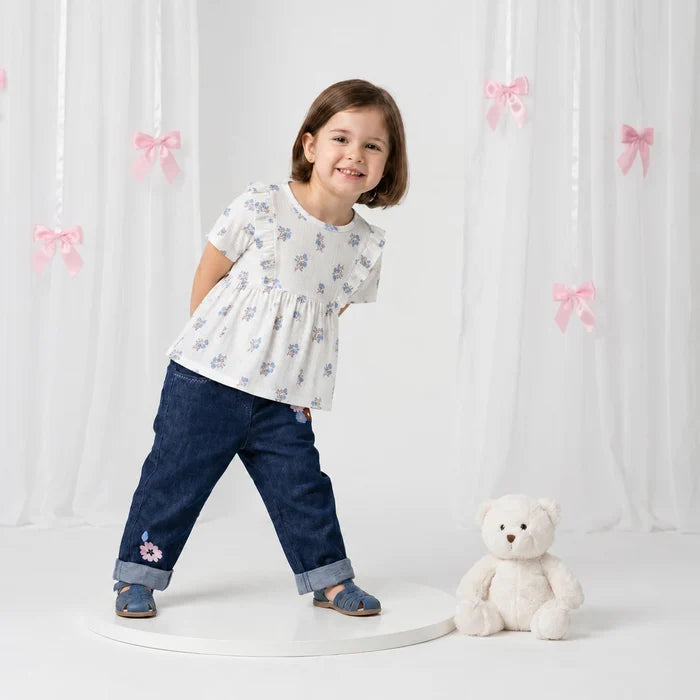 Baby girls floral embroidered denim pant