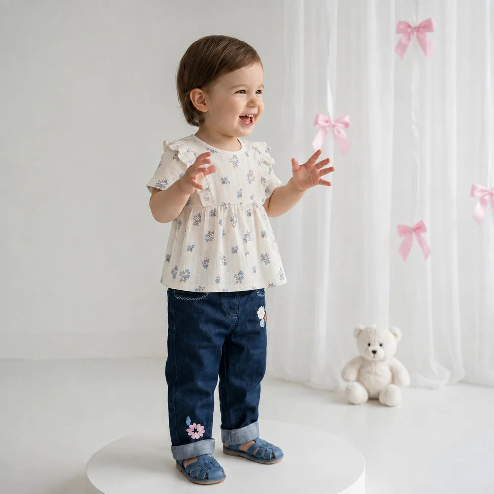Baby girls floral embroidered denim pant