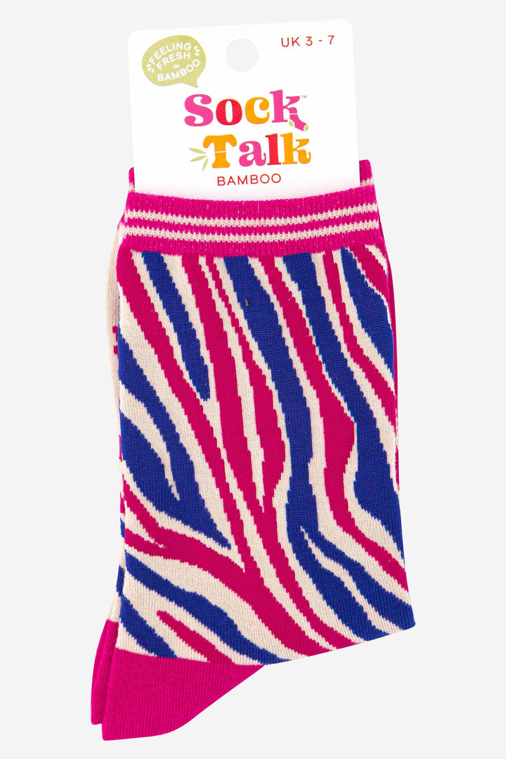 Women's Zebra Print Bamboo Socks in Blue Hot Pink: UK 3-7 | EU 36-40