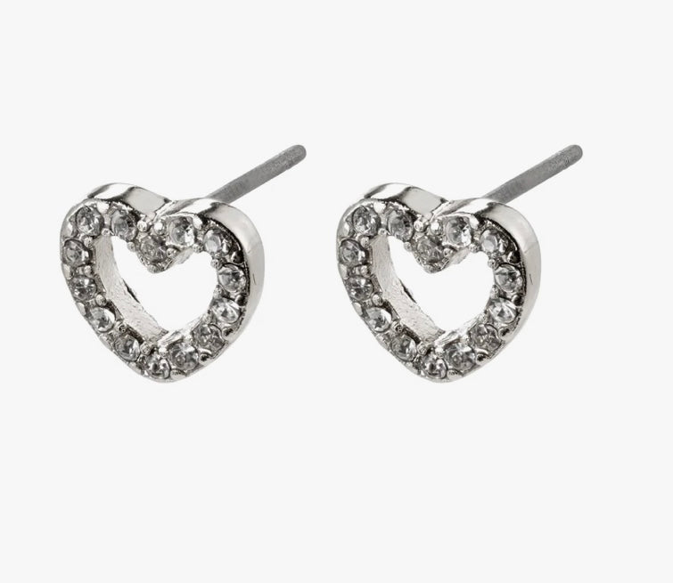 EDIE RECYCLED SILVER PLATED CRYSTAL HEART EARRINGS