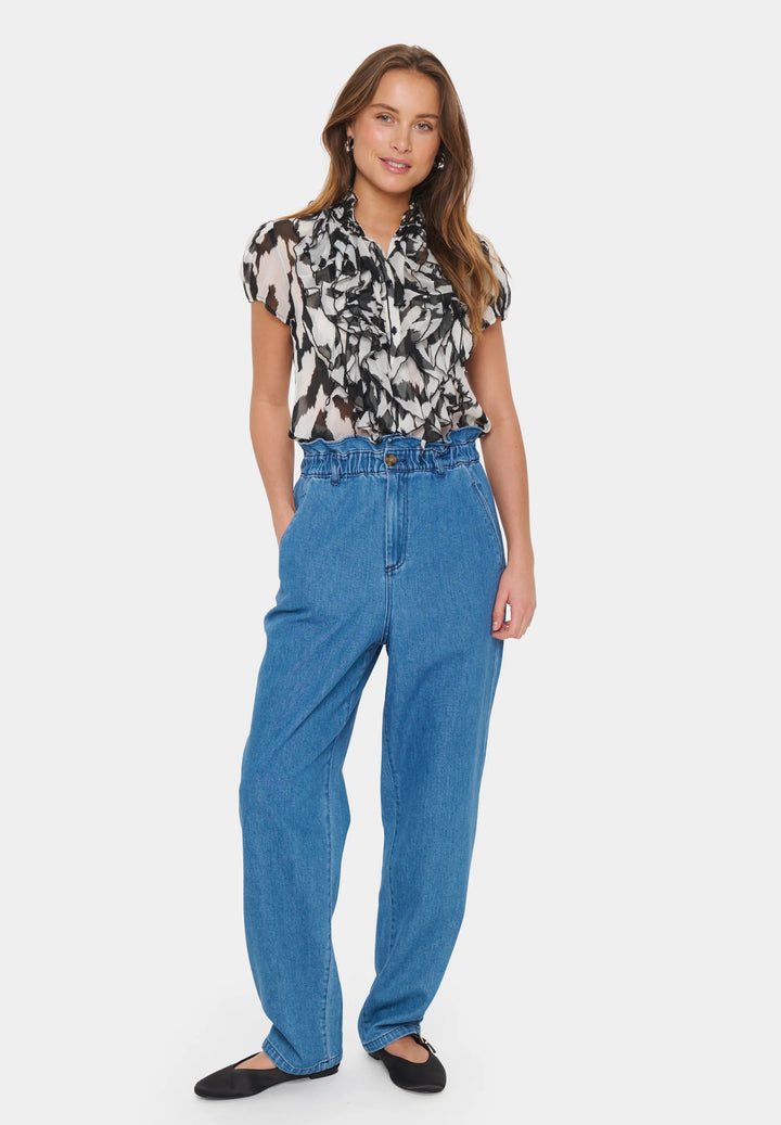 BLACK MONOCHROME STROKES LILJA CRINKLE SHIRT