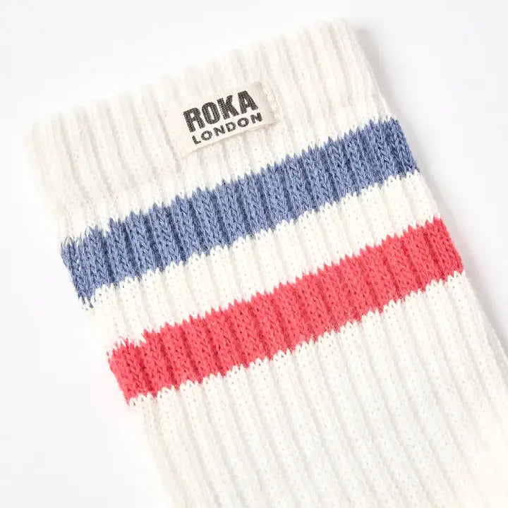 Windsor Stripe Crew Socks for Men in Coastal Blue/Scarlet: UK 6-12 | EU 40-48