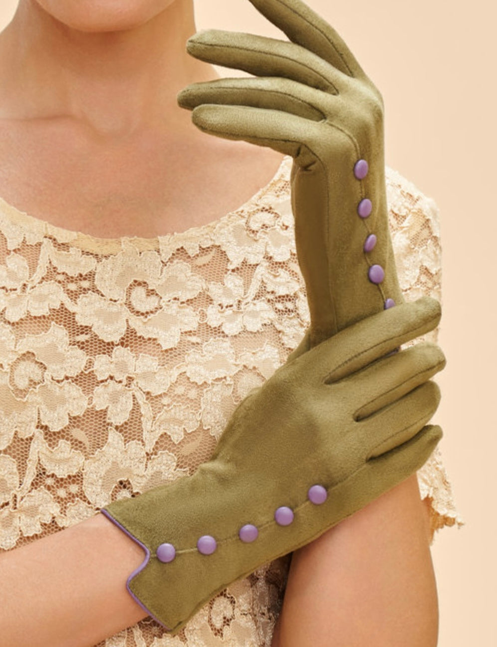 BEATRICE FAUX SUEDE GLOVES SAGE