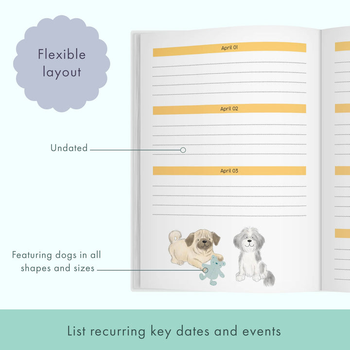 Daily Planner 2026 | Dog Themed Undated Diary | Notebook |