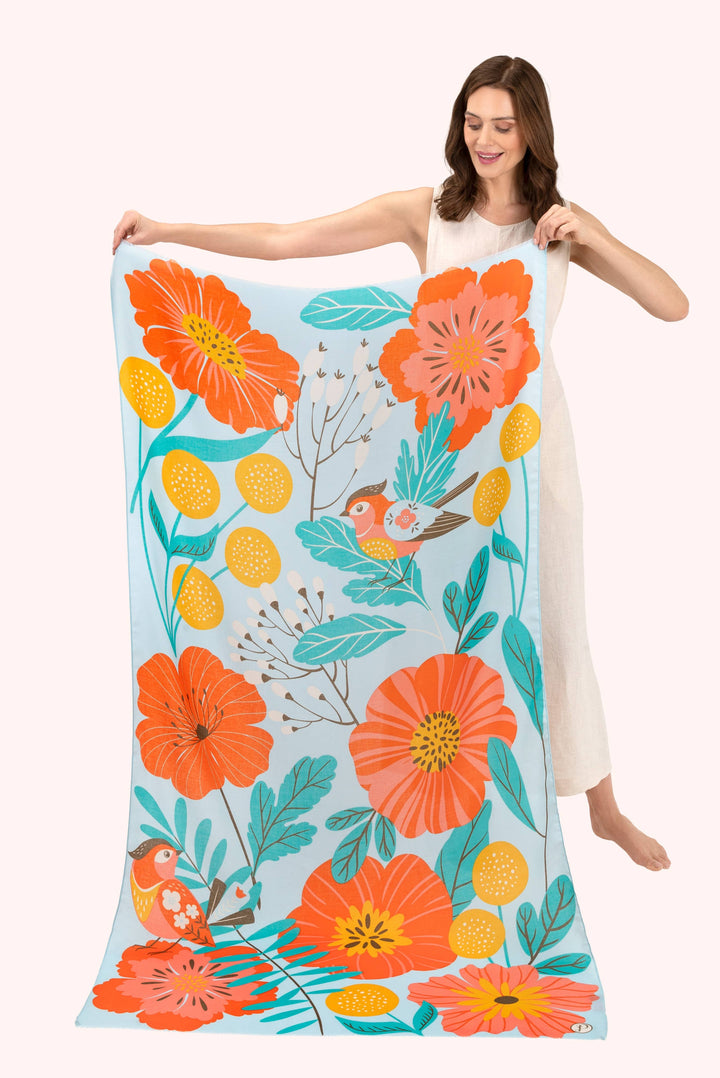 Print Scarf - Lovebirds in a Poppy Field