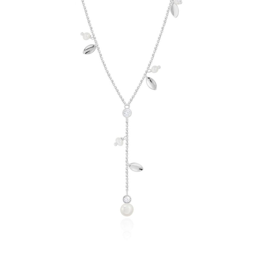 HAPPY EVER AFTER BOXED PEARL LARIAT LEAF NECKLACE