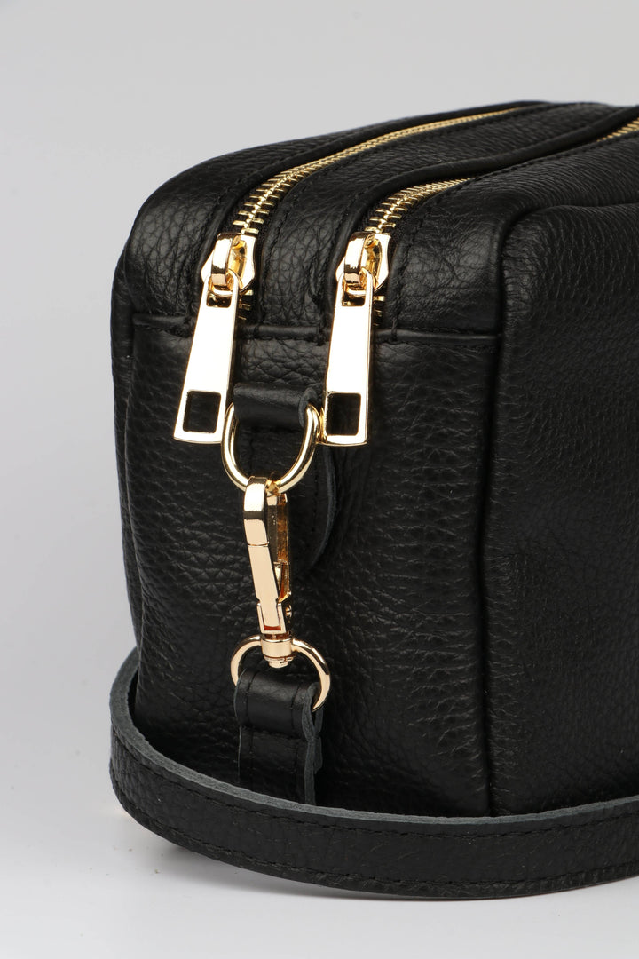 Naomi - Italian Leather Crossbody Bag - Black, Pebbled: One-size