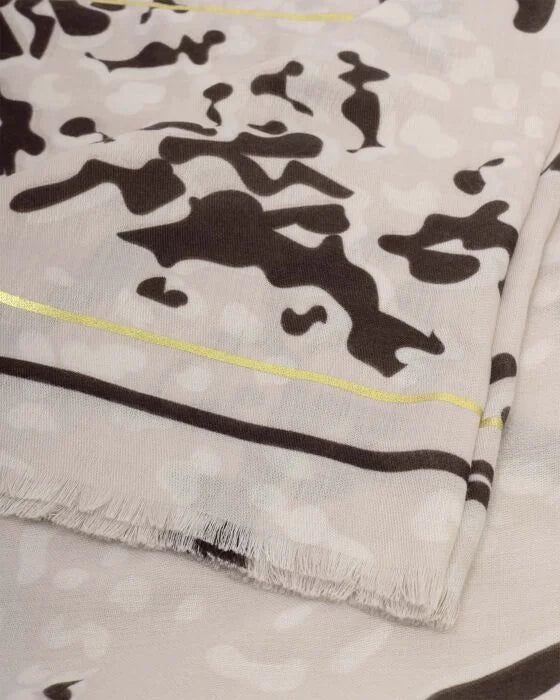 PRINTED FOIL SCARF ANIMAL LIGHT TAUPE OFF WHITE /CHOCOLATE/  GOLD FOIL