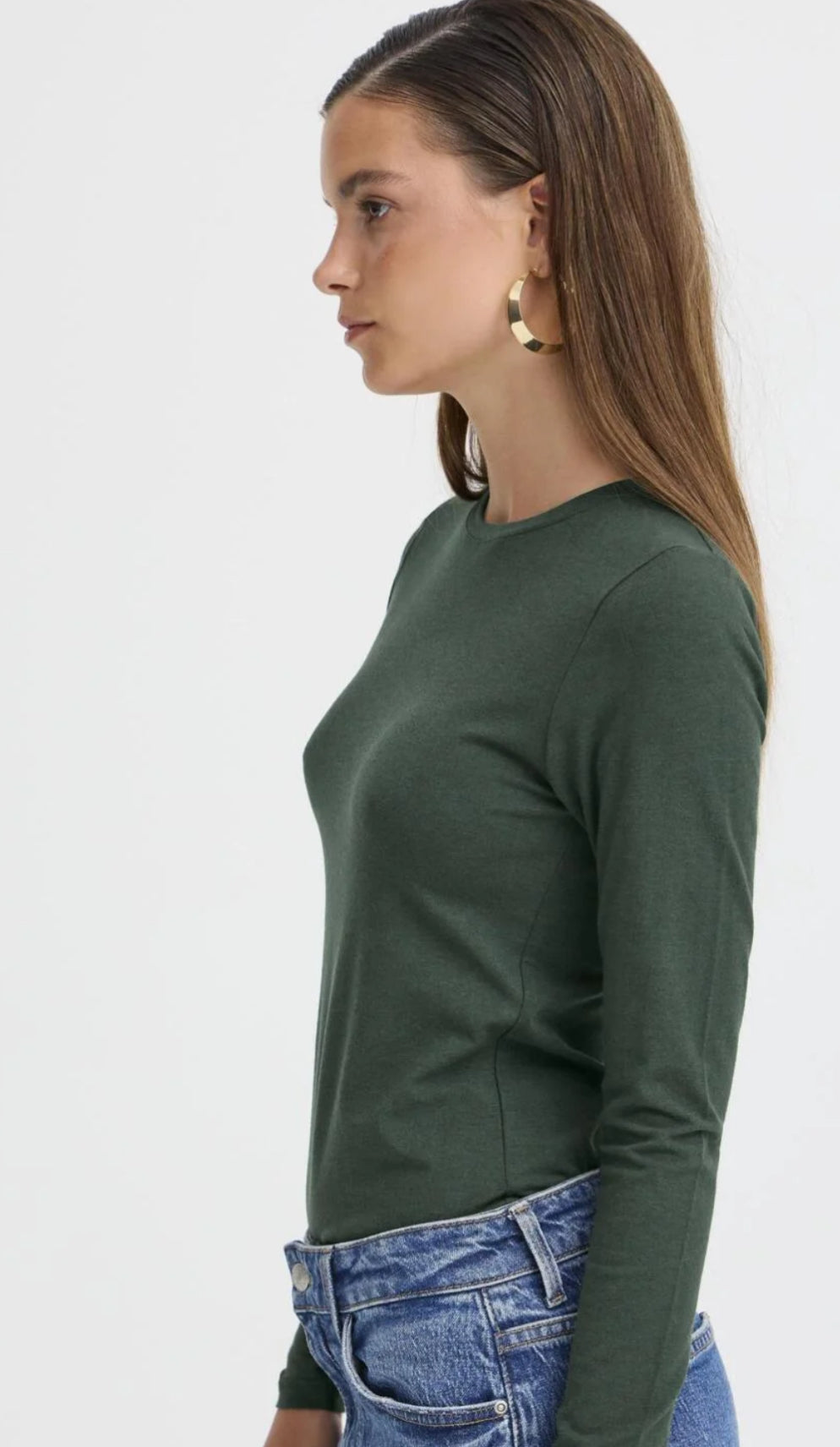 PAMILA LONG SLEEVE V NECK T-SHIRT GREEN GABLES MELANGE