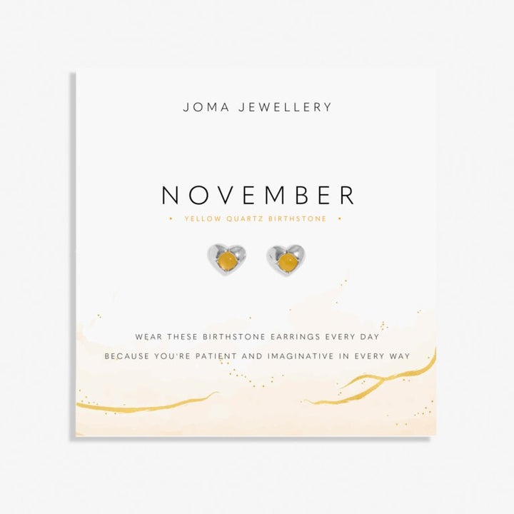 NOVEMBER YELLOW QUARTZ BIRTHSTONE SILVER PLATED EARRINGS