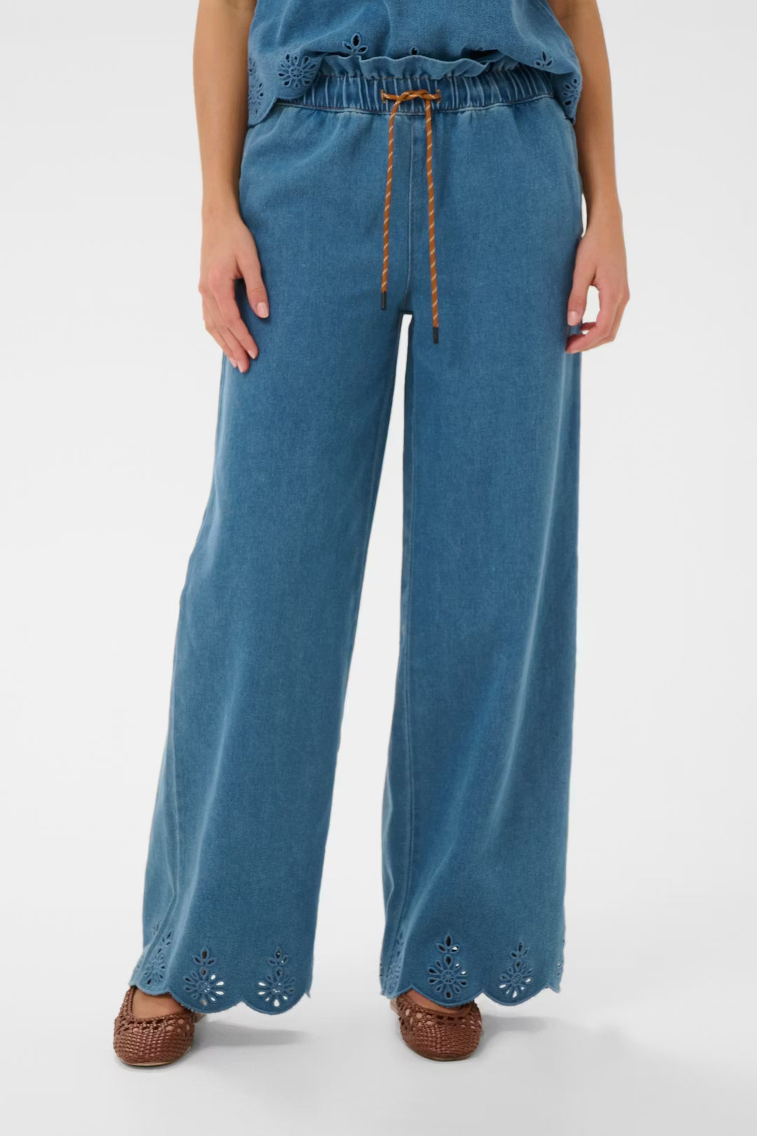 WIDE LEG BLUE DENIM TROUSERS