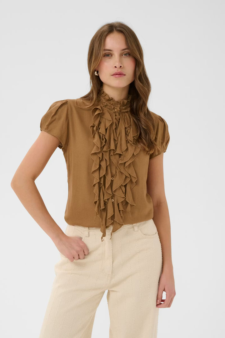 RUFFLE BLOUSE BROWN