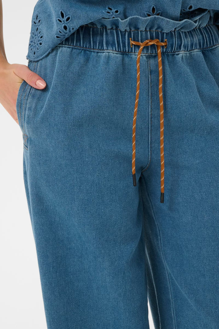 WIDE LEG BLUE DENIM TROUSERS