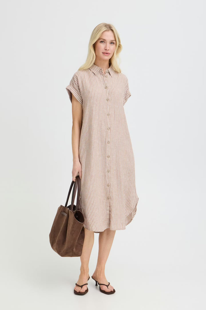FALAKKA BUTTON DRESS - WOODSMOKE STRIPE