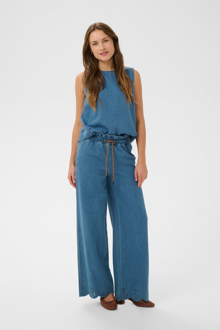 WIDE LEG BLUE DENIM TROUSERS