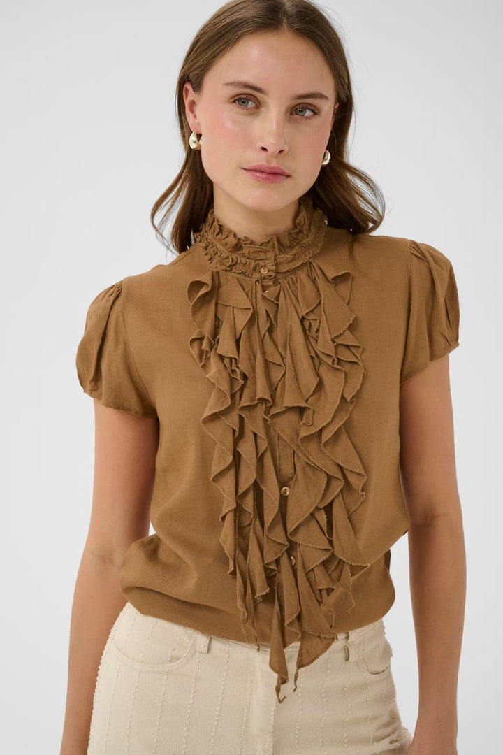 RUFFLE BLOUSE BROWN