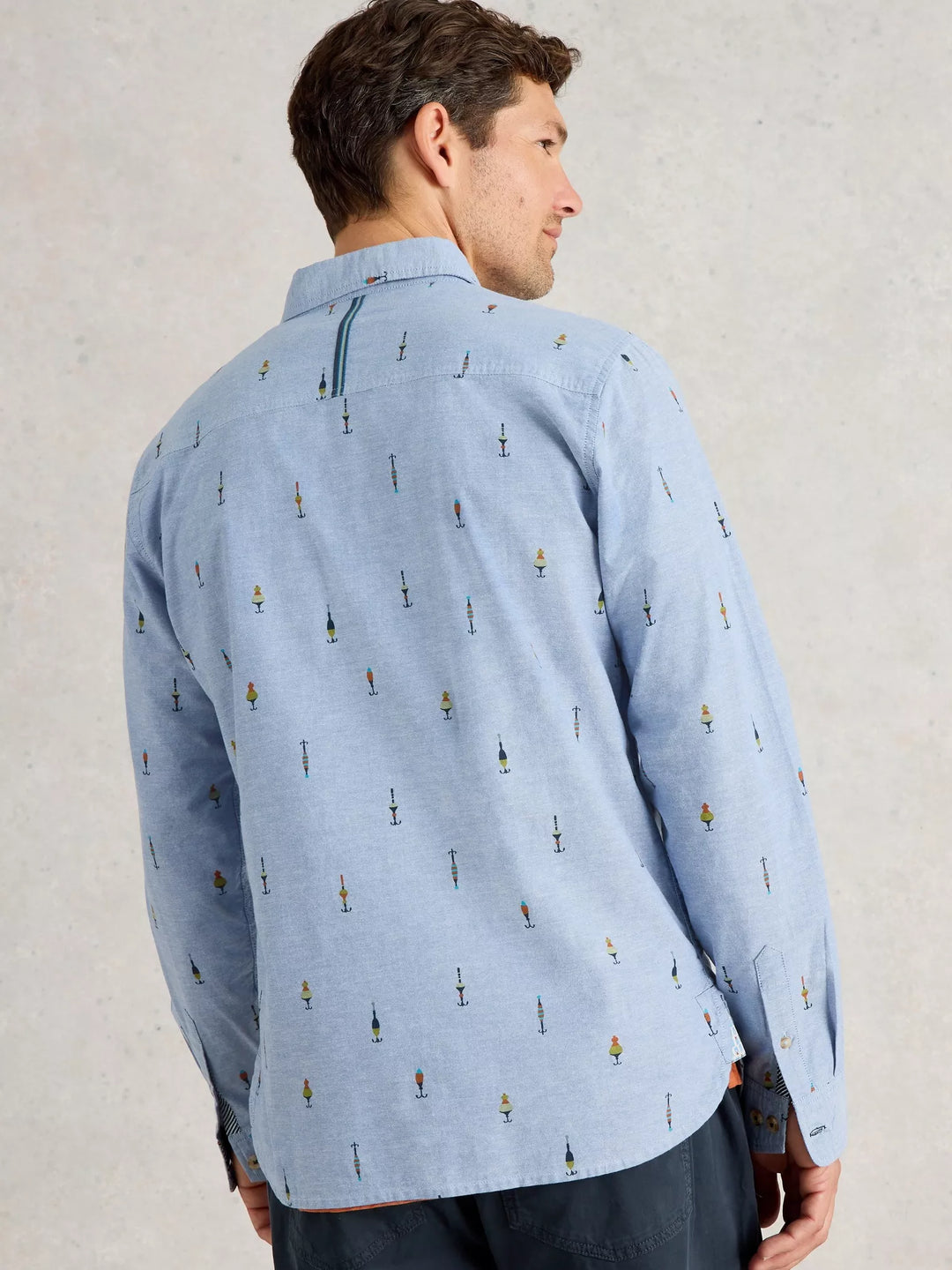FINSBURY FISHING PRINT SHIRT BLUE CHAMBRAY