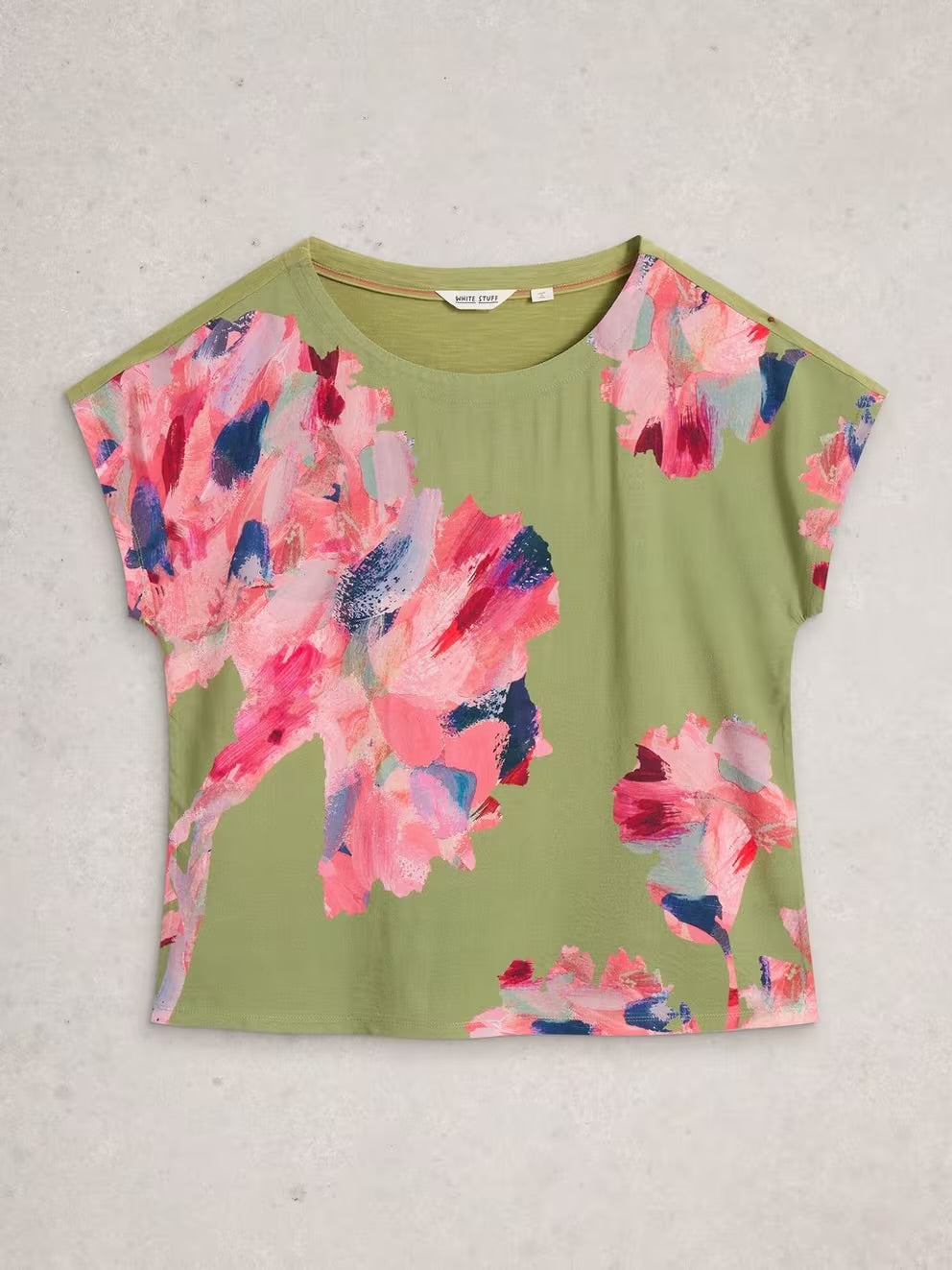 WOVEN MIX TEE GREEN PRINT