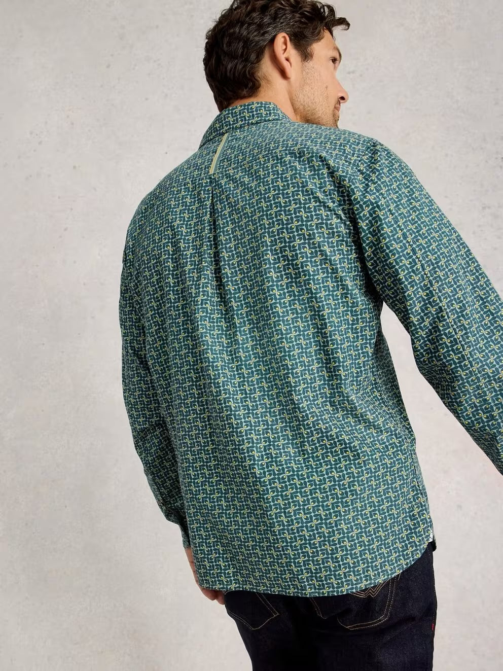FINSBURY RETRO PRINT SHIRT TEAL PRINT