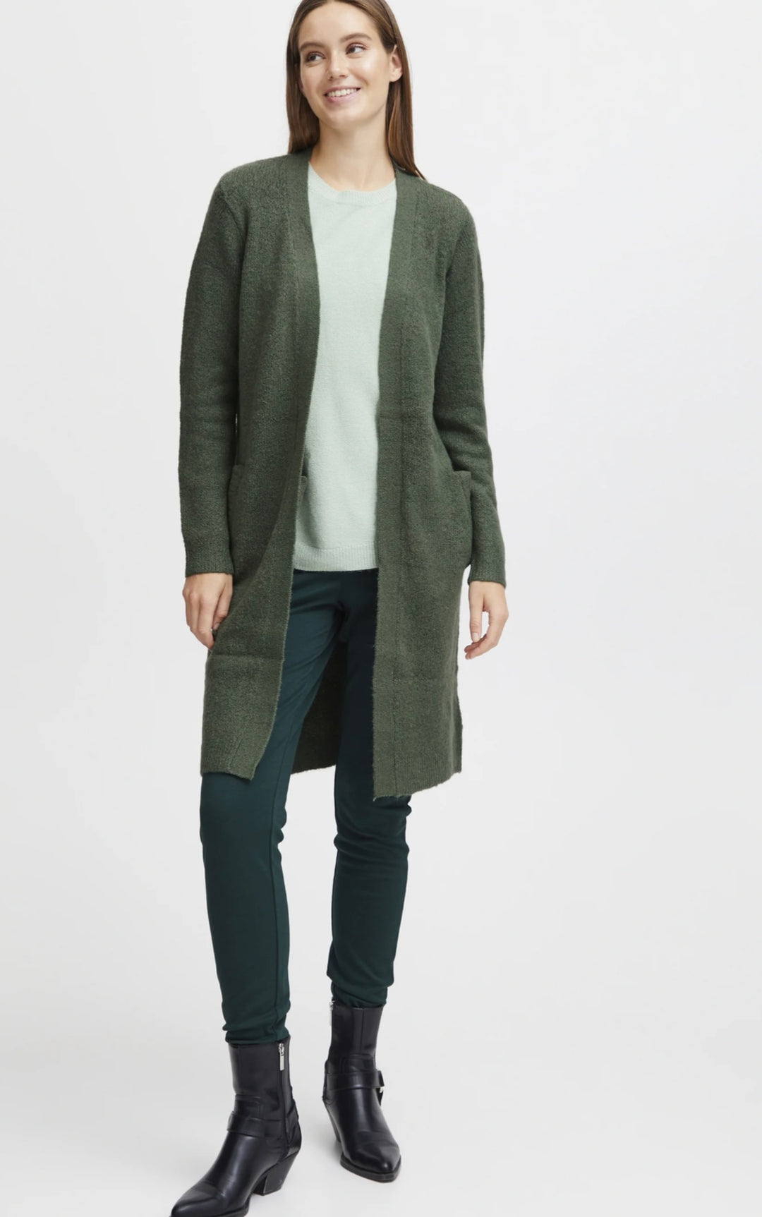 MIRELLE LONG CARDIGAN FOILAGE GREEN