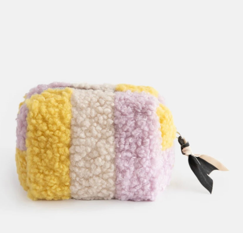 MULTI STRIPE BORG MINI CUBE COSMETICS BAG