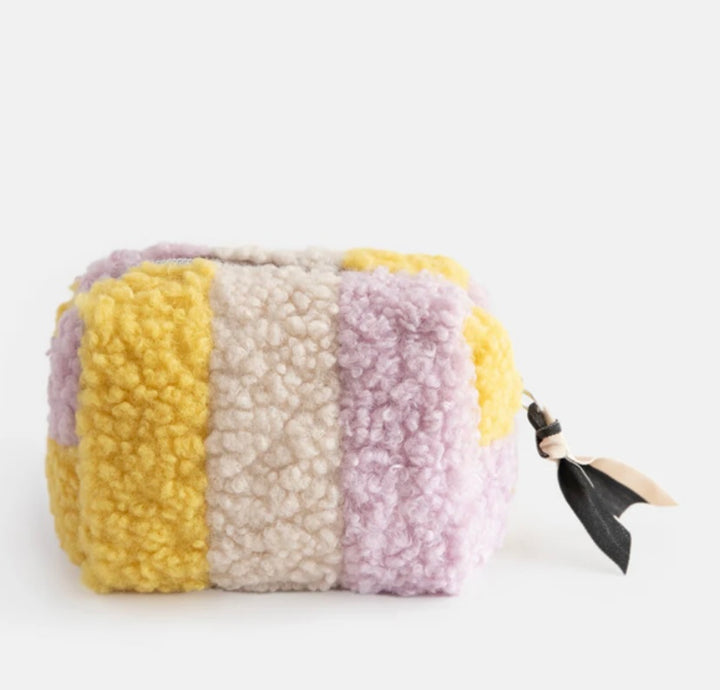 MULTI STRIPE BORG MINI CUBE COSMETICS BAG