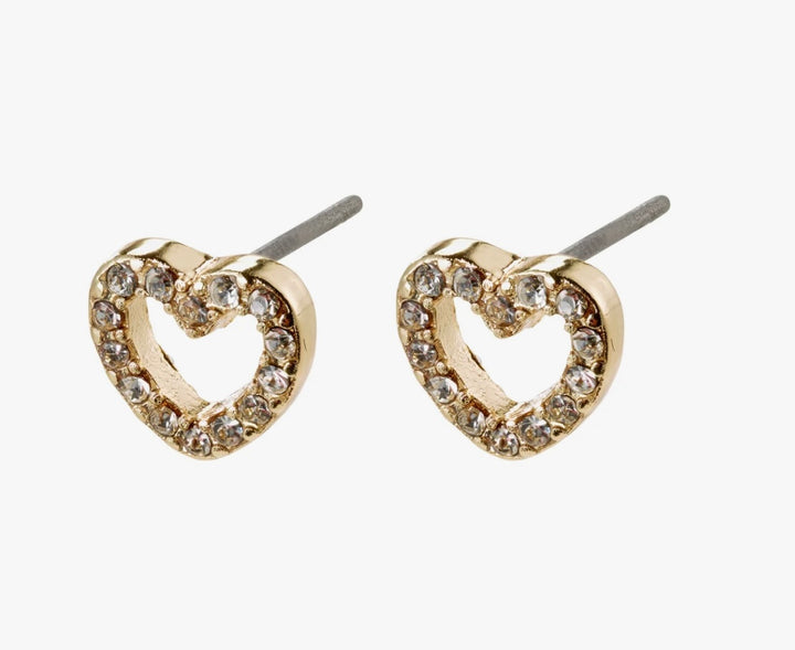 EDIE CRYSTAL HEART EARRINGS GOLD PLATED